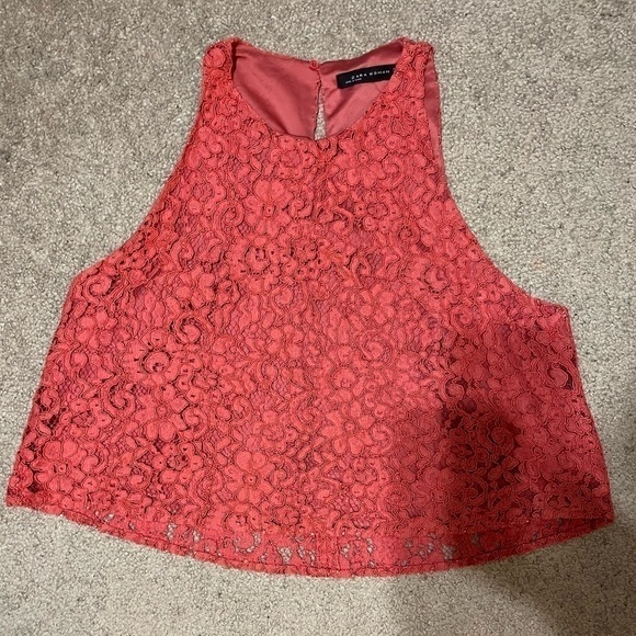 Zara Woman Orange- Red Lace Crop Top size Small - Picture 1 of 11